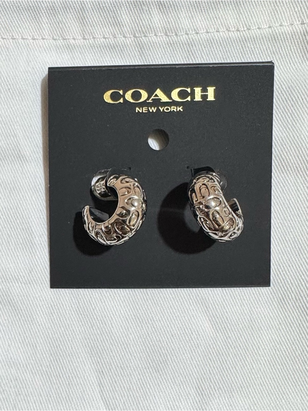 COACH Silver-Tone Signature Pattern Hoop Earrings
